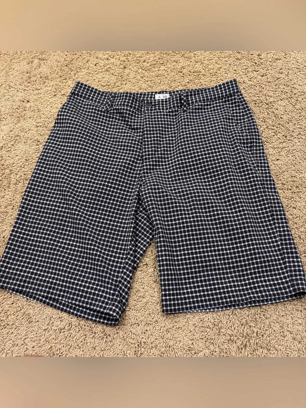 Adidas Plaid Golf Shorts Mens Medium Black White Checkered Stretch Casual